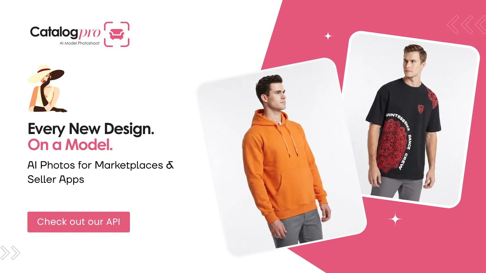 A garment laid flat and the same garment worn by AI models in several poses